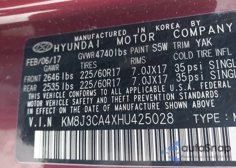 2017 Hyundai Tucson Se Plus from USA, damaged, VIN KM8J3CA4XHU425028